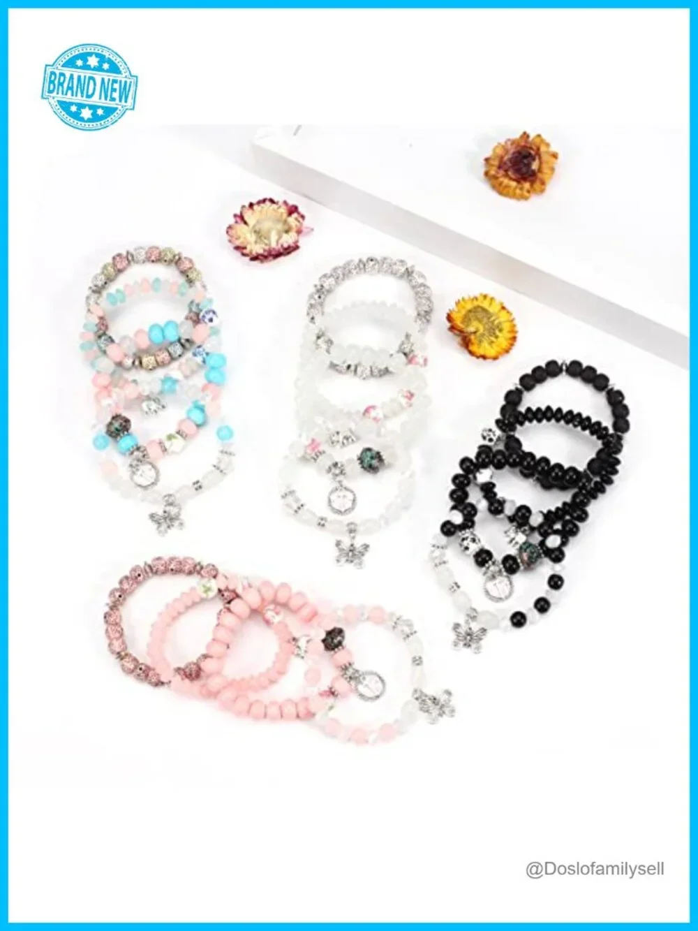 Bohemian Stretch Multilayer Beaded Bracelet Set with Charm
